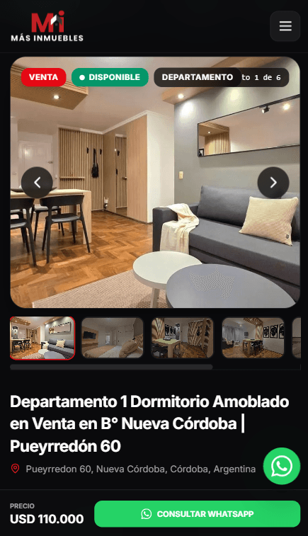 Vista móvil de ficha de propiedad inmobiliaria