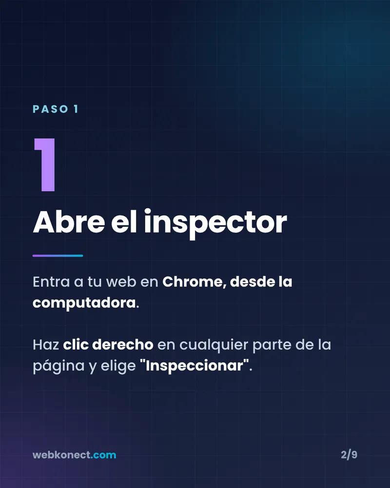 Paso 1: clic derecho y elegir Inspeccionar en Chrome